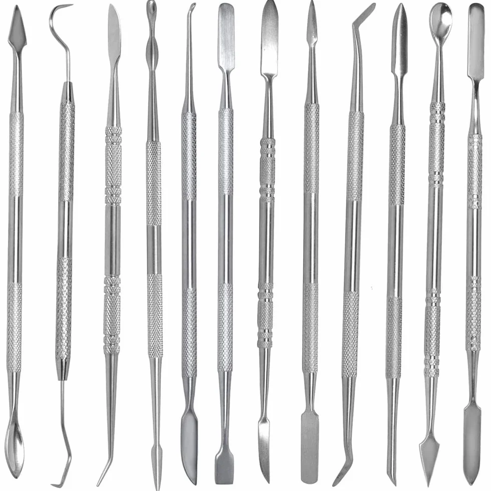 MMOBIEL 12 pezzi in acciaio inox cera intaglio set cera intagliatori scalpello strumenti doppia estremità polimero cicatrice SFX trucco argilla strumenti frutta intaglio - zucca - melone intaglio -