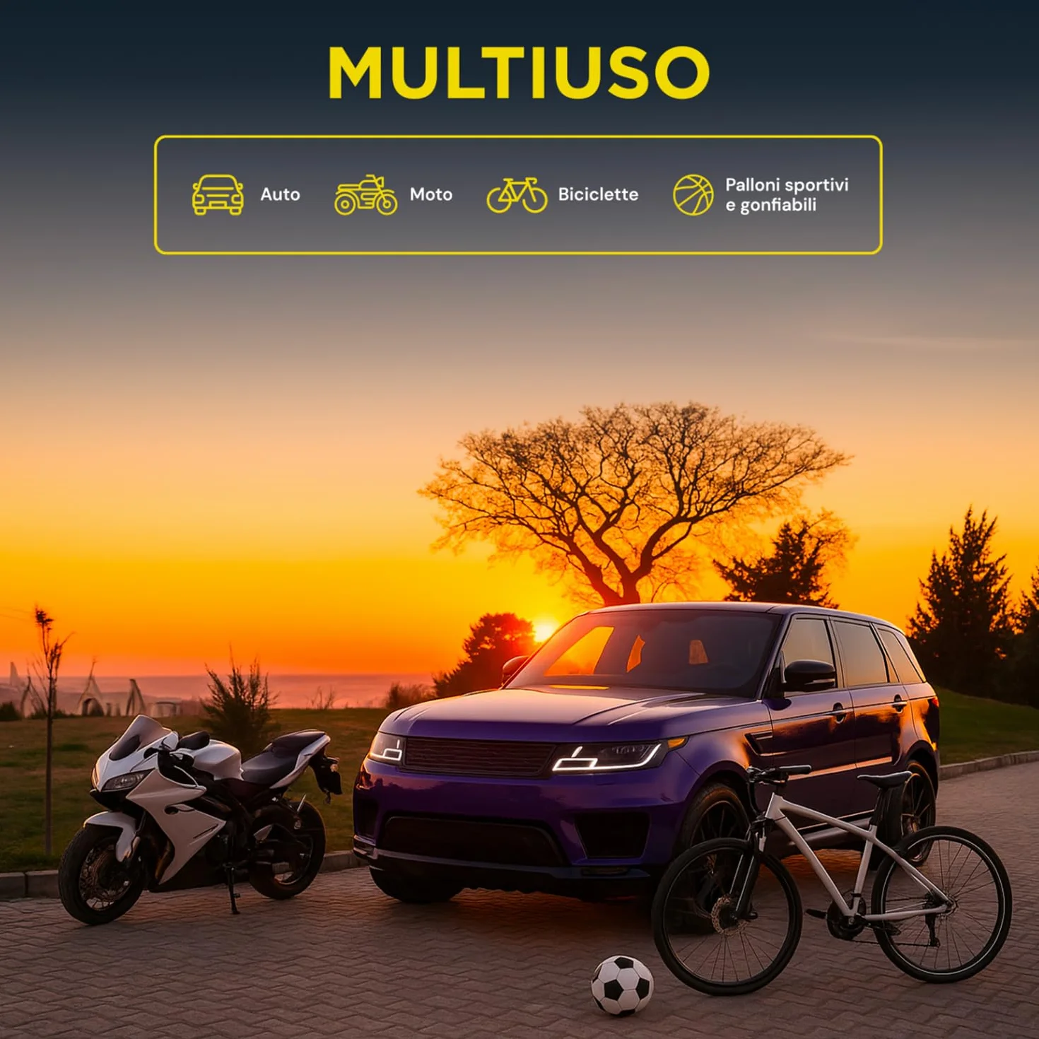 Compressore Aria Portatile Wireless - Mini Gonfiatore Elettrico Digitale per Auto, Moto, Bici e Palloni - Torcia LED e Spegnimento Automatico - Pompa Portatile Multifunzione con Display LCD