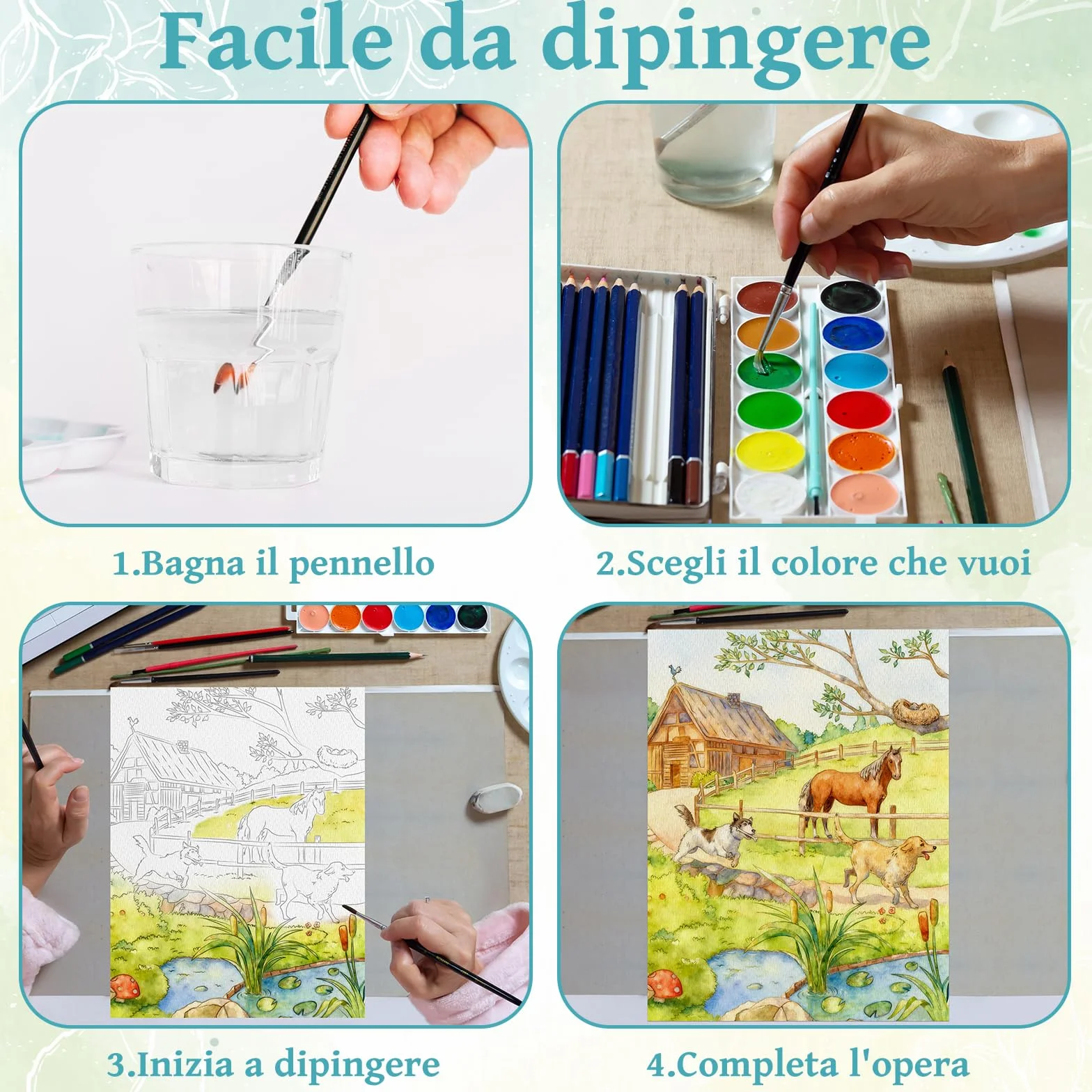 Elfew 2 Libri da Colorare ad Acquerello per Adulti, A5 Lavoro ad Acquerello, Album da Colorare per Adulti, Acquarelli per Dipingere, con 30 Disegni Unici, Artigianato Artistico