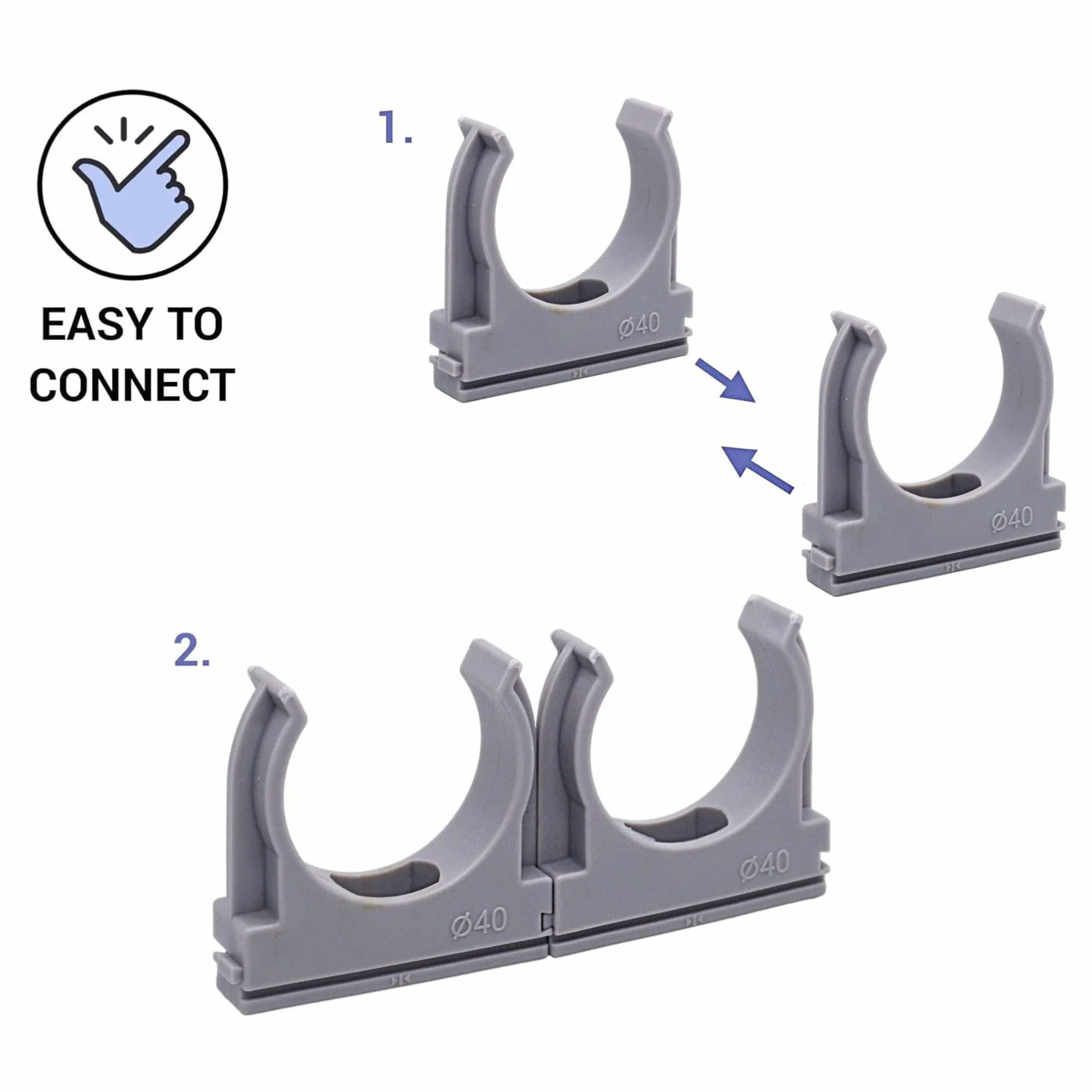 SKIR'CO (30 pezzi) Clip per tubi, morsetti in plastica per tubi da 40 mm, morsetti per tubi di tipo U, clip per tubi, ganci per tubi