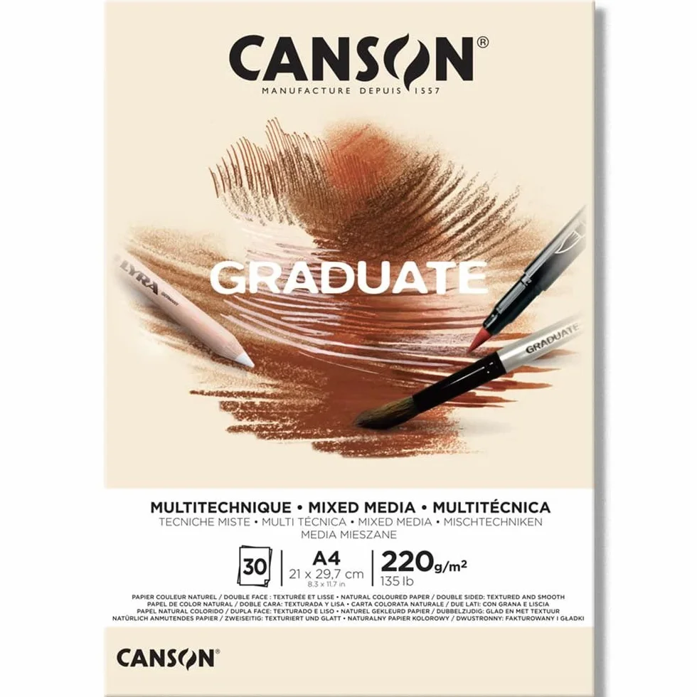 Canson Graduate Mixed Media naturale album da disegno A4 30 fogli 220g/m² due lati ruvido liscio