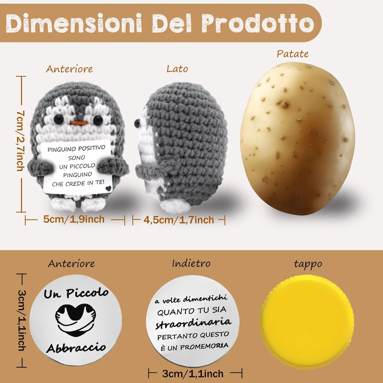 Pinguino Positivo Italiano Mini Divertente Idea Regalo Lavorata a Maglia