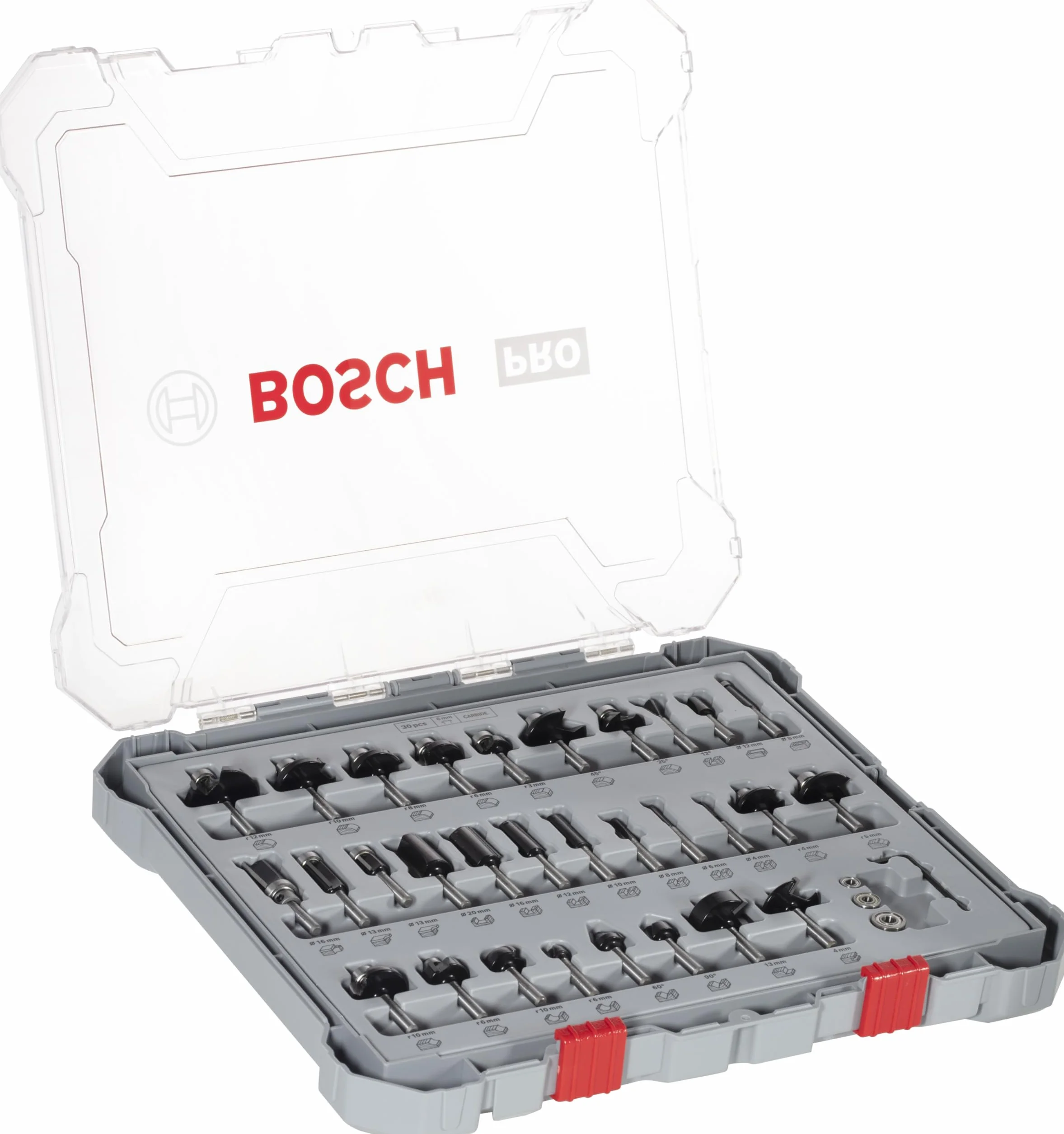 Bosch 30x Set misto frese PRO, 30 pz (per Legno tenero, Legno duro, Ø 4-35 mm, Professional Accessorio Fresatrice portatile, Rifilatore)