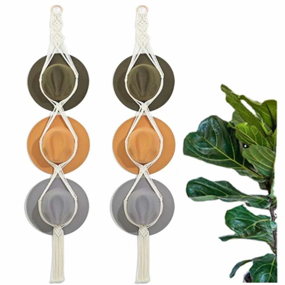 2 ganci per cappelli in macramè, per Wanfoou e cappelli, stile bohémien, da appendere alla parete, organizer per cappelli a tesa larga