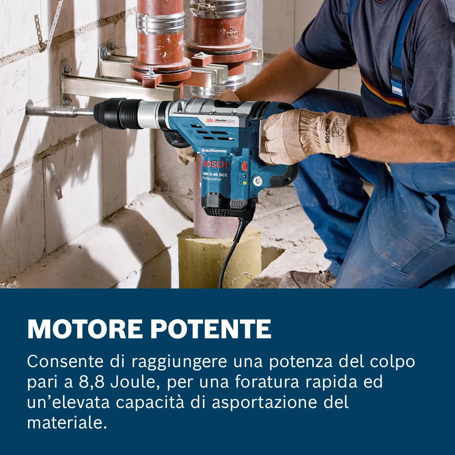 Bosch Professional Martello Perforatore Gbh 5-40 Dce (Motore da 1.150 Watt, Potenza del Colpo 8,8 J, in Valigetta Professionale)