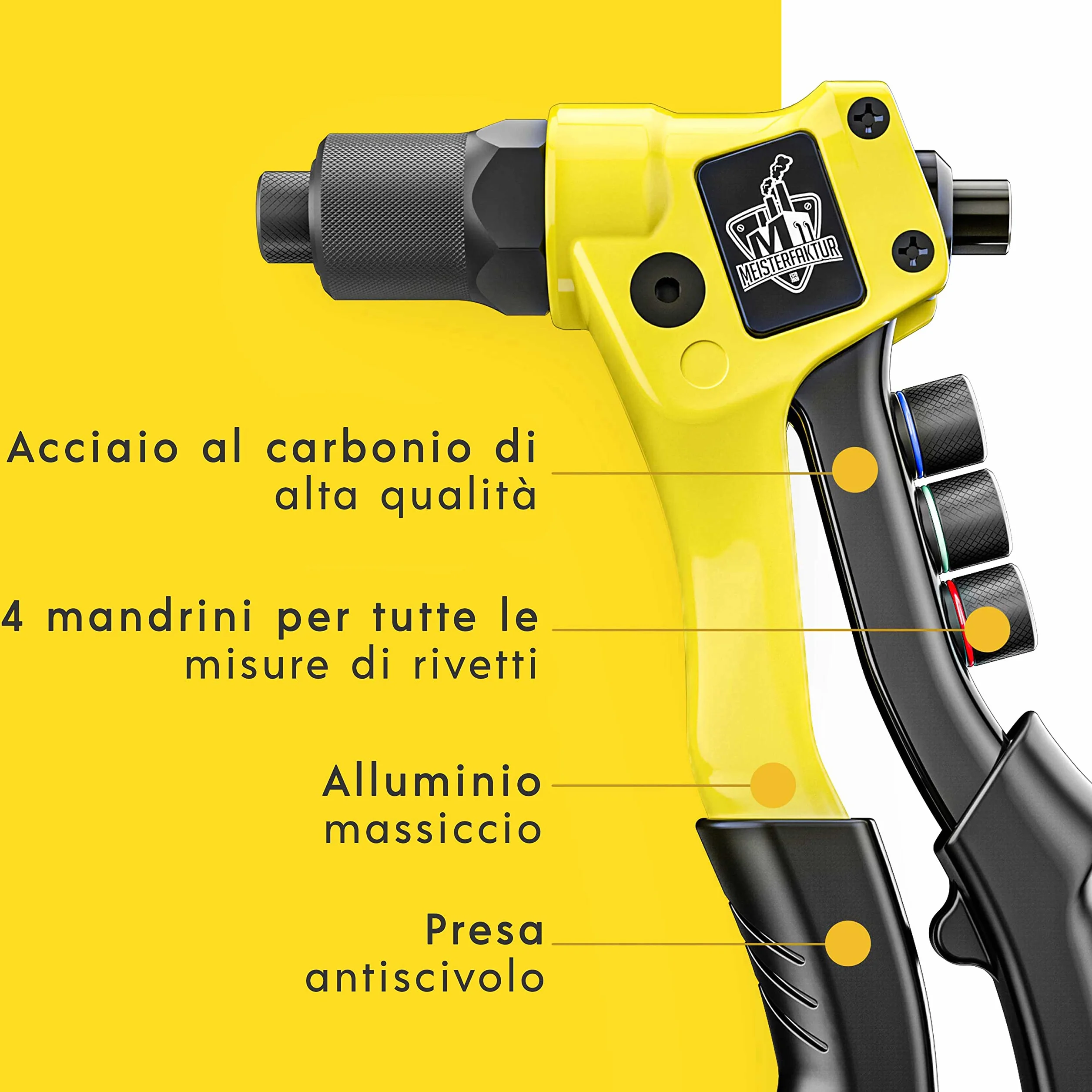 Rivettatrice Meisterfaktur per inserti filettati manuale professionale con impugnatura ergonomica, 100 rivetti