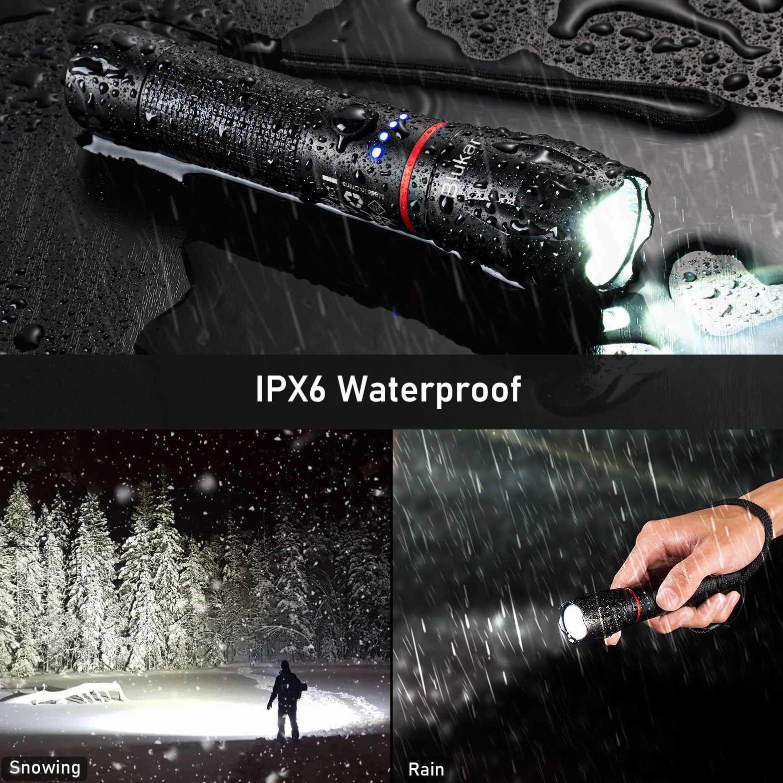Blukar Torcia LED Ricaricabile IPX6 Impermeabile Zoomabile 5 Modalità Illuminazione