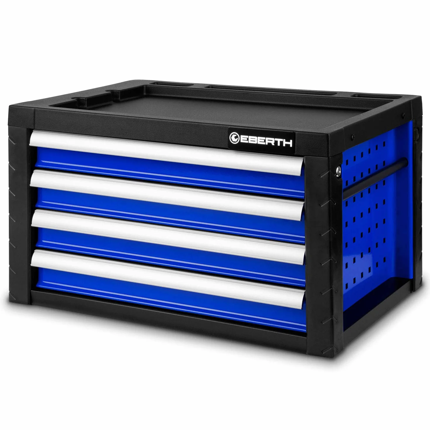 EBERTH Cassetta Porta Attrezzi Vuota, Cassettiera in Metallo con 4 cassetti, Guide Telescopiche con Cuscinetti a Sfera, Estrazione Totale, Valigetta Porta Utensili Chiudibile con 2 chiavi, Blu