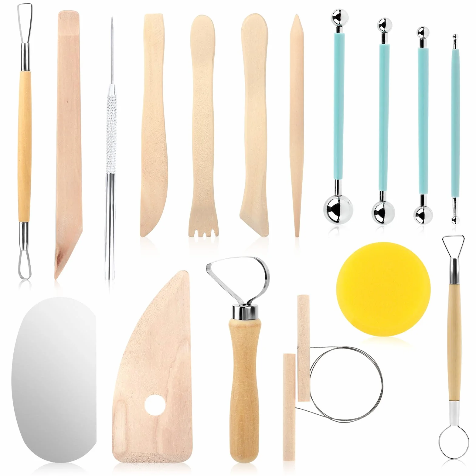17 Pezzi Kit Ceramica，Strumenti Argilla，Attrezzi Ceramica,42Pezzi Strumenti con Borsa Portatile，Attrezzi Ceramica,Sculpting Tool ，per Scultura in Argilla e Cake Torta Design，Fai da Te Artistico