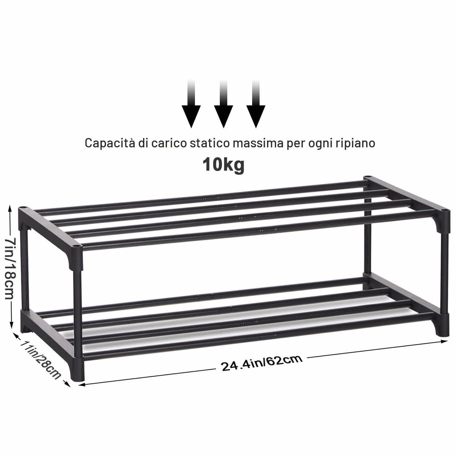 Scarpiera Organizer a 2 Strati, Capacità 6 Paia Di Scarpe, Design Antiruggine, Ldeale Per Dormitori, Case Di Noleggio e Balconi, Lmpilabile Scarpiera Risparmiare lo Spazio L60*P18*A28