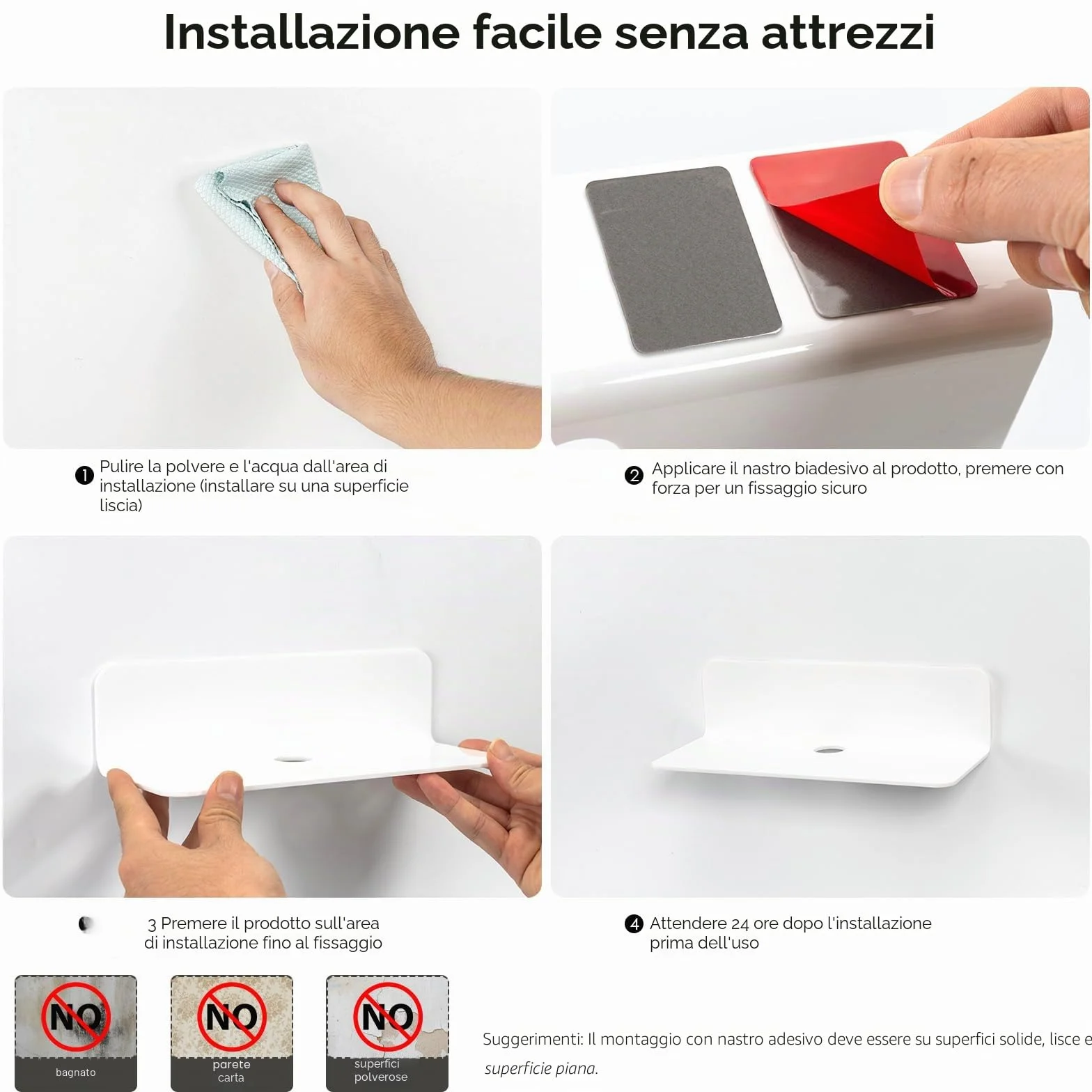 OAPRIRE Mensole da Muro Bianche in Acrilico 2 Pezzi - Espandi Facilmente Lo Spazio Della Parete - 23cm Mensola Adesiva da Muro per Cameretta, Bagno, Cucina, Salotto, Con Fermacavi