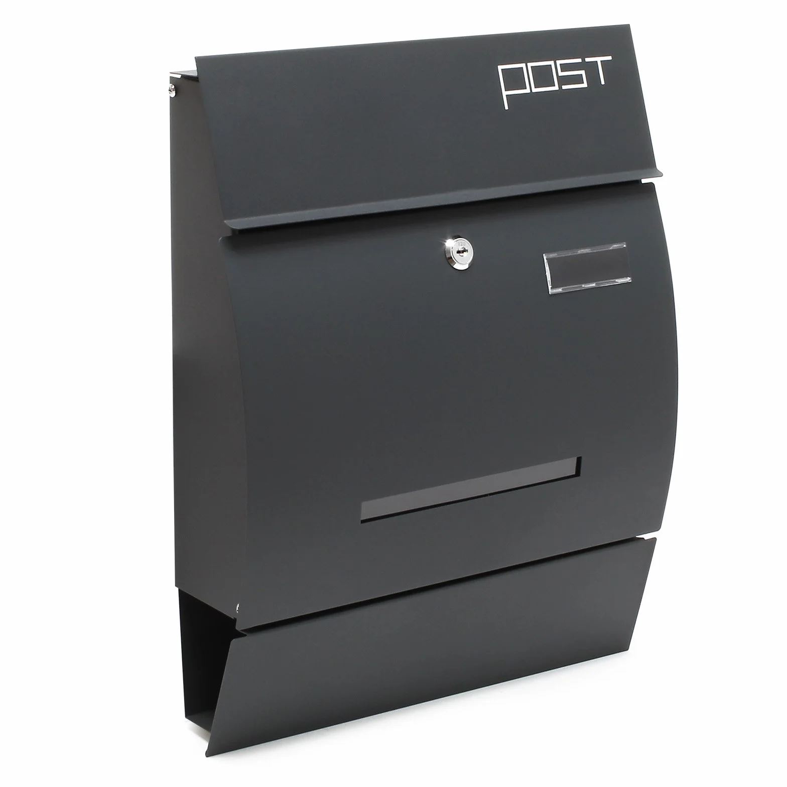 Wiltec Cassetta postale con portagiornale V4 antracite 350 x 95 x 445 mm con vetrino nome