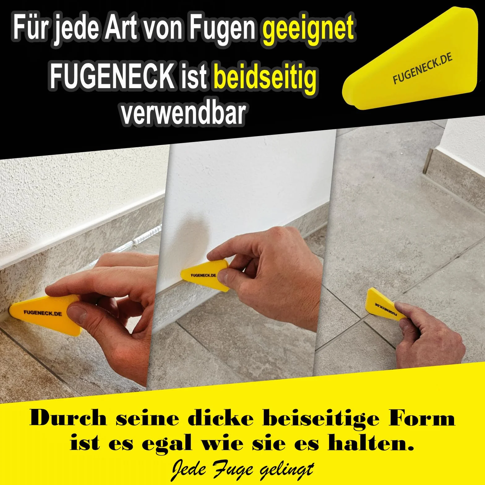 Estrattore professionale per fughe – design unico con bordi speciali – 3 diverse dimensioni – Strumento acrilico e silicone dalla Germania (1 pezzo giallo)