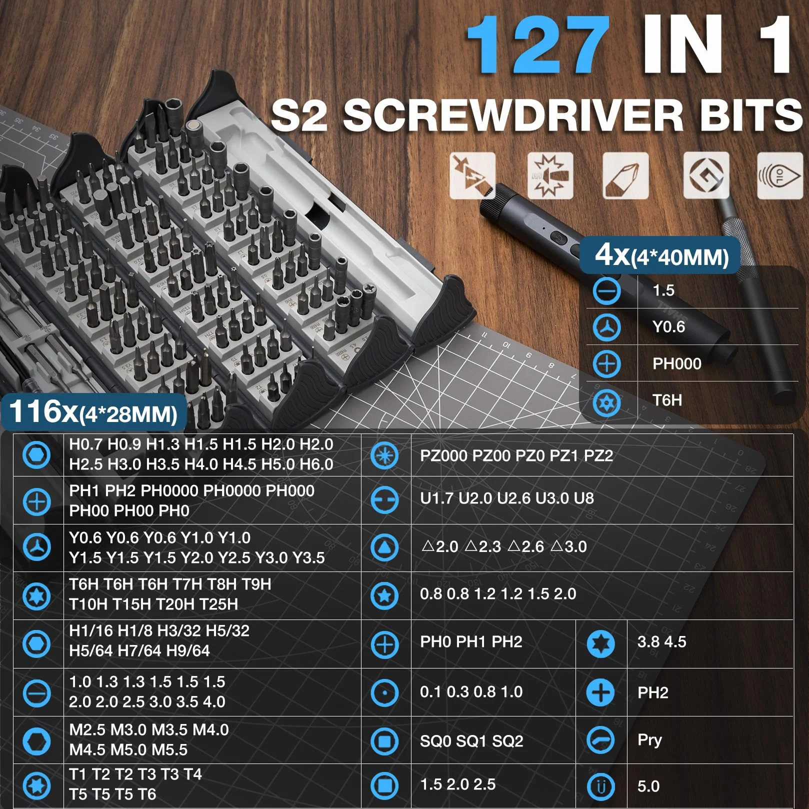 SHALL Set di 127 mini cacciaviti elettrici, 120 punte S2, con cacciaviti elettrici e manuali a penna, per laptop, iPhone, occhiali ed elettronica