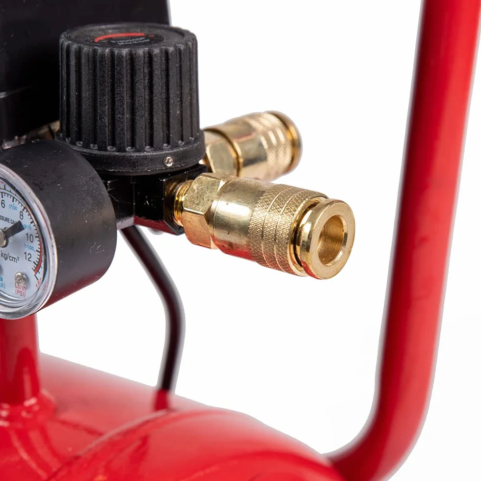 AMC Compressore ad aria da 25 litri pressione 8 bar elettrico coassiale 2 Hp incluso Kit Accessori salva spazio motore potente termicamente silenziato protetto con Carcassa esterna in alluminio