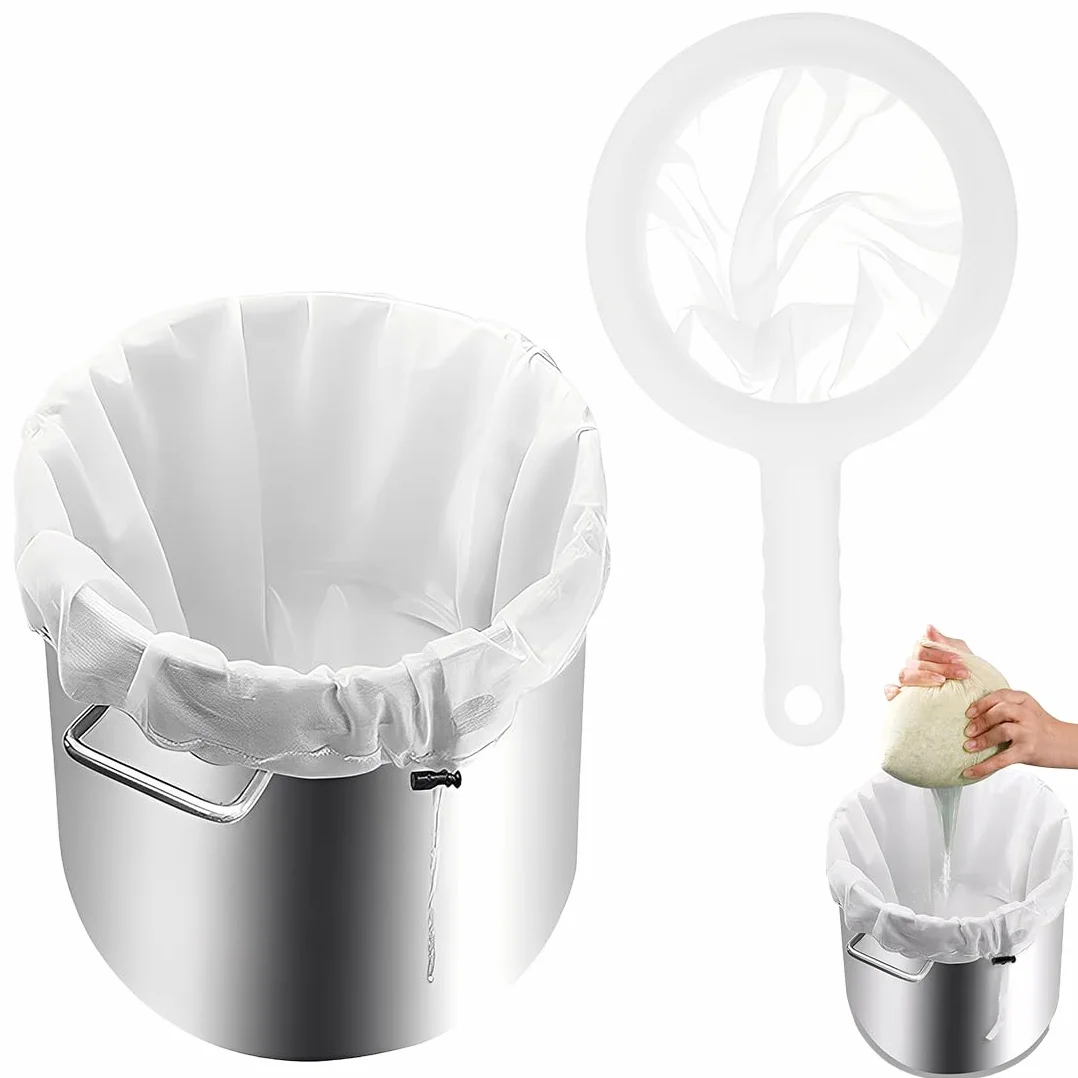 Sacchetto Filtrante Riutilizzabile 66x56 cm, Sacchetti Filtranti per Alimenti con Coulisse, Filtri per Liquori Birra e Latte Vegetale