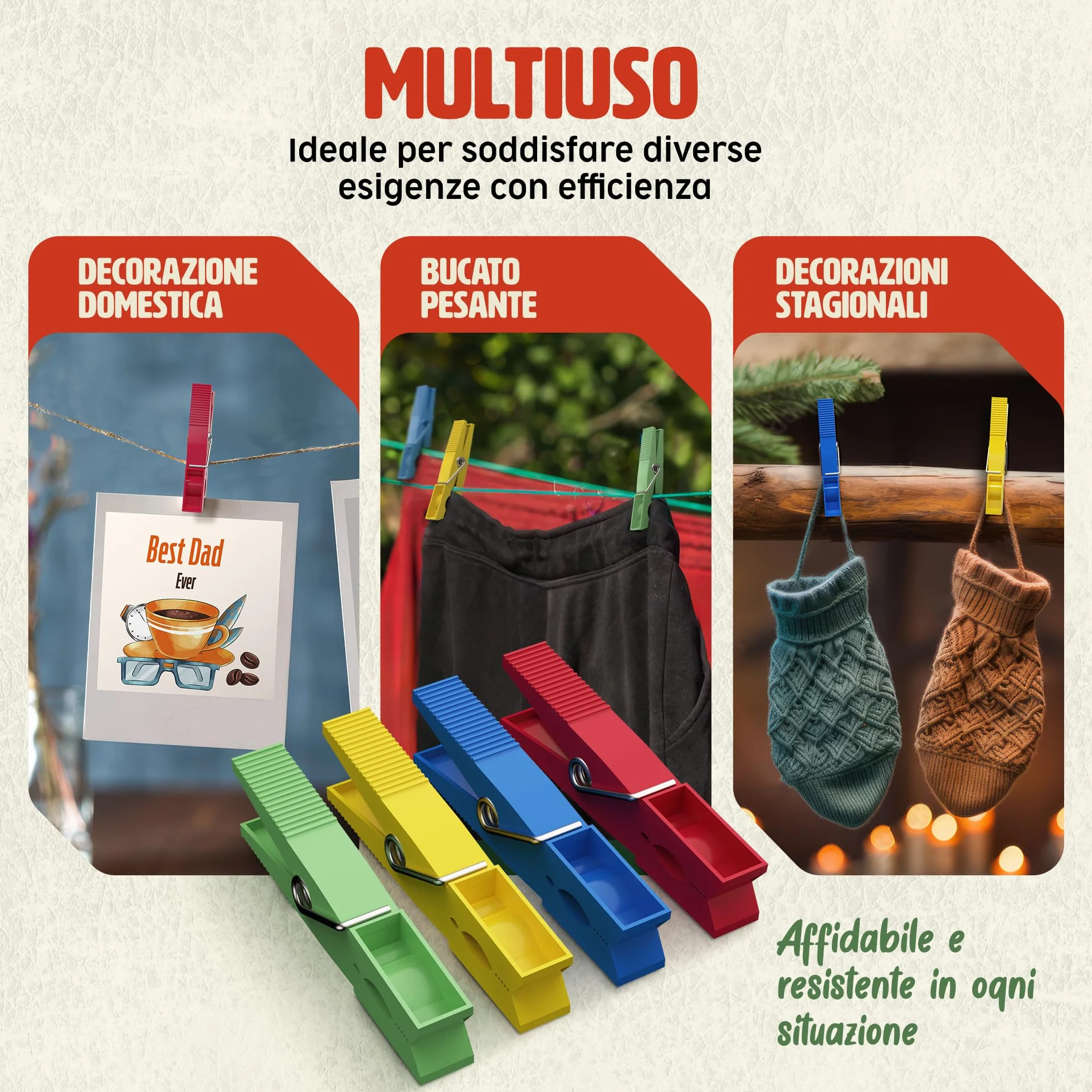 PORTENTUM Mollette in Plastica Riciclata, Confezione da 40, Multicolore - Mollette per Bucato Resistenti all'Esterno, Multiuso e Non Lasciano Segni, Dimensioni 7,5 x 1 x 2 cm