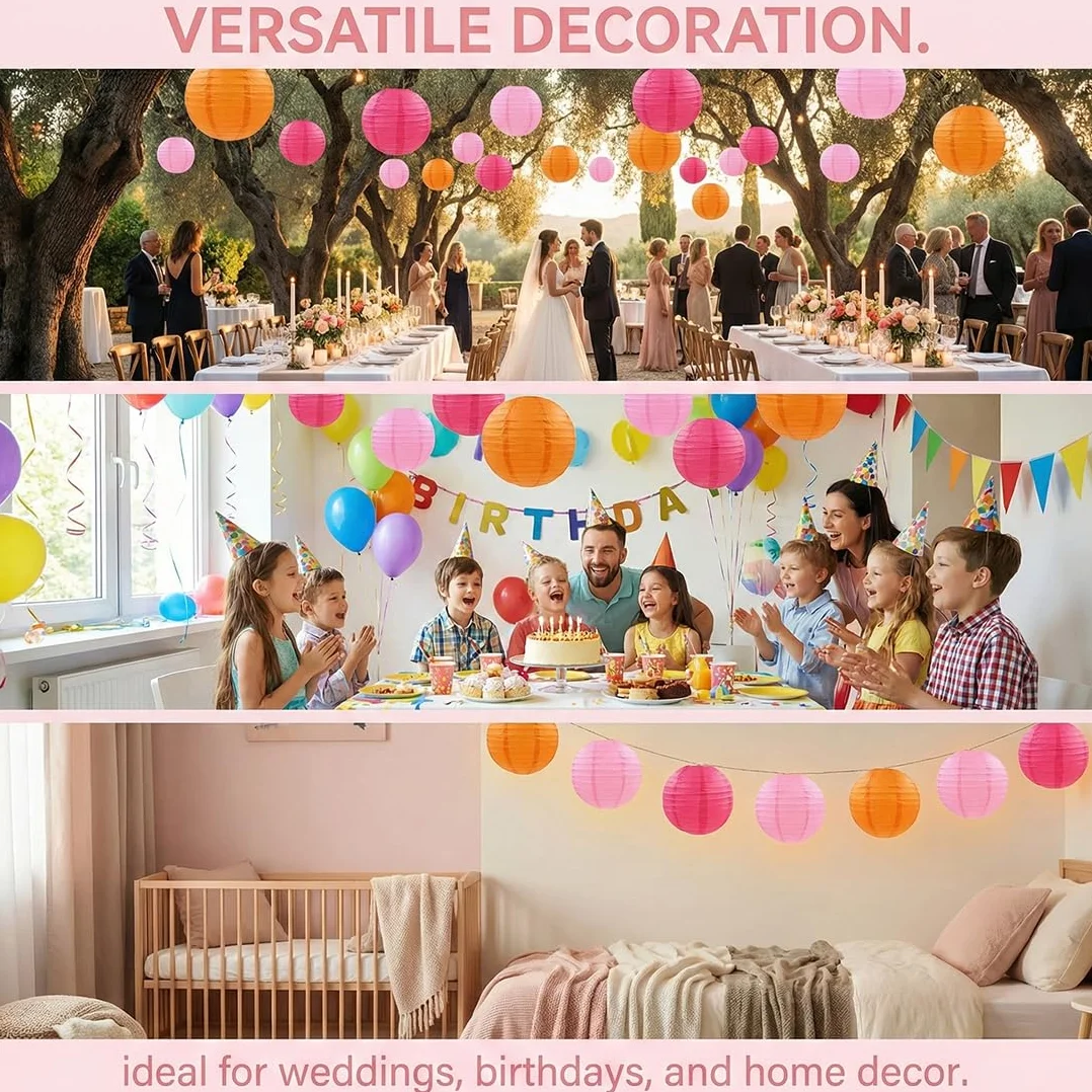 Lanterne Cinesi Rotonde Arancioni Rosa Rosa Scuro Decorazione Matrimonio Compleanno Giardino