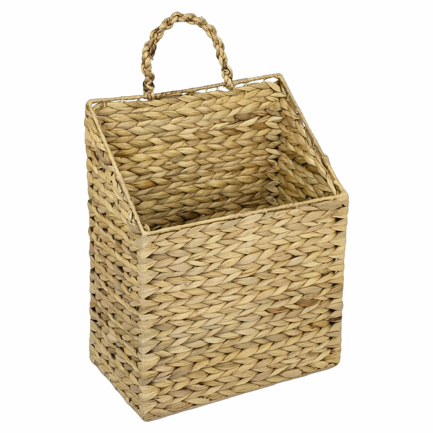 HMF Cestino sospeso intrecciato in giacinto d'acqua, cestino per giornali da appendere, 30 x 17,5 x 38 cm