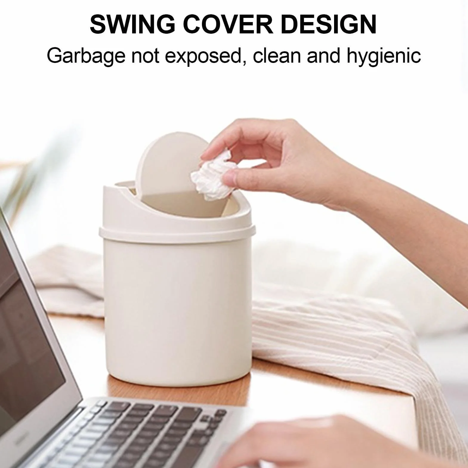 Cestino da Scrivania e Tavolo con Coperchio Girevole, Cestino per Rifiuti e Carta, per Interni Auto, Cucina, Camera da Letto, Uffici