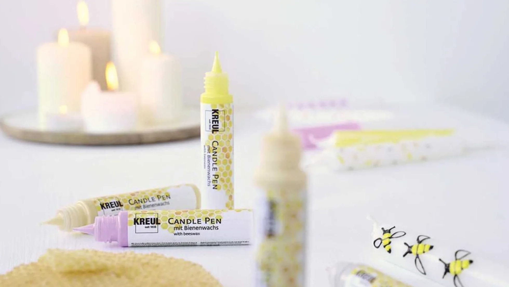 KREUL 49733 - Penna per Candele, Oro Glitterato, 29 ml, Penna per Candele con Punta fine, Vernice con Cera d'api per Decorare e dipingere Le Candele