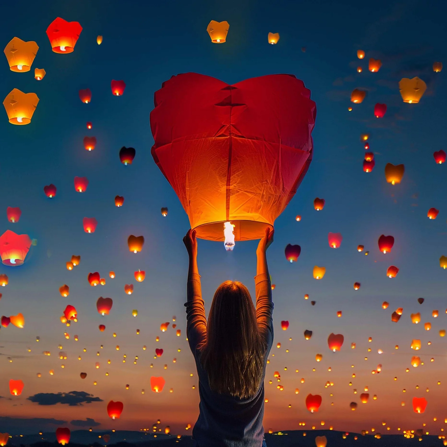 VAIIEYO Confezione da 10 Lanterne Cinesi a Forma di Cuore, Ecologiche, Biodegradabili, Resistenti, per Matrimoni, Compleanni,Capodanno e Tutte le Celebrazioni Rosso