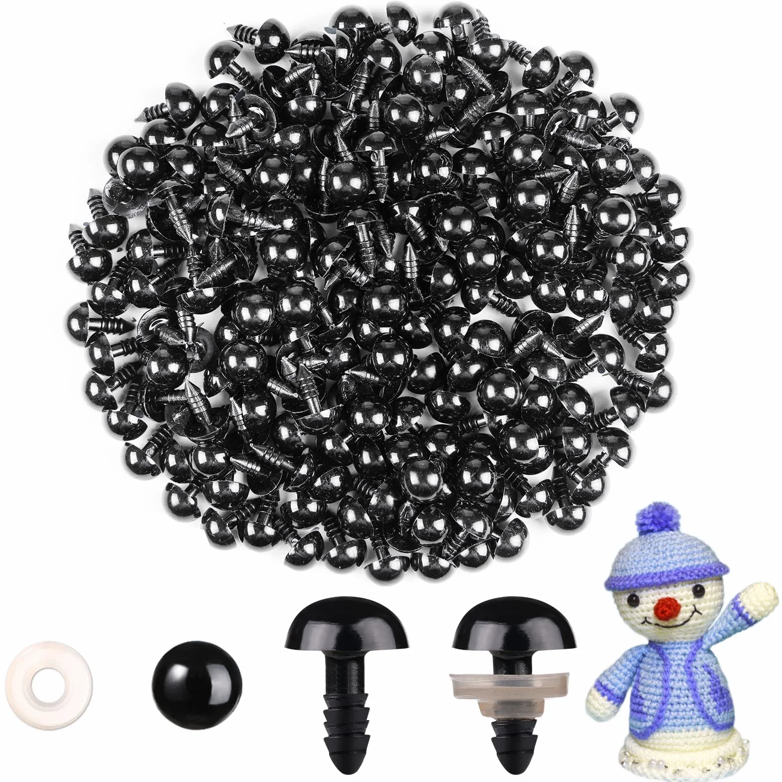 Occhi di sicurezza per uncinetto in plastica Occhi di sicurezza colorati per amigurumi con rondelle Occhi di sicurezza neri per animali imbottiti per artigianato (12mm-)