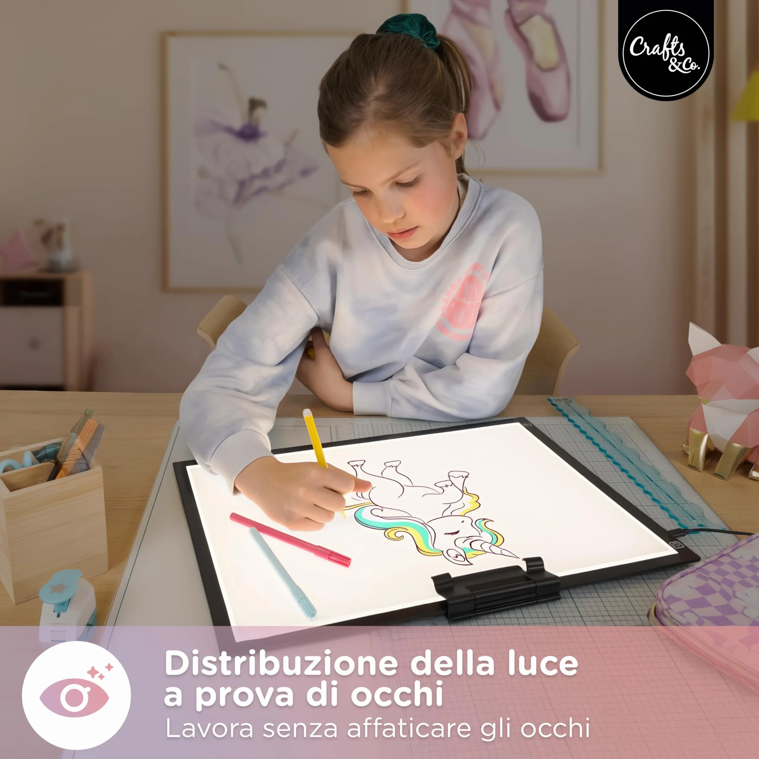 Crafts&Co® Tavola Luminosa | Lightbox Dimmerabile | Accessori Diamond Painting | Pannello LED con USB | Lightpad 470x345 mm | Tavola Luminosa, Pannello da Disegno Illuminato, Pad LED