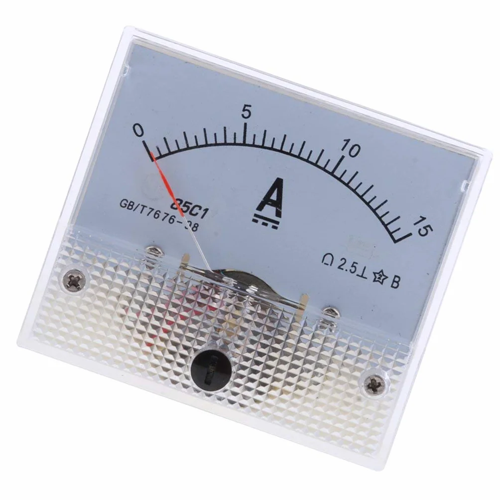 Amperometro analogico DC - 0-15A, precisione classe 2.5, bianco, 64x56x52mm