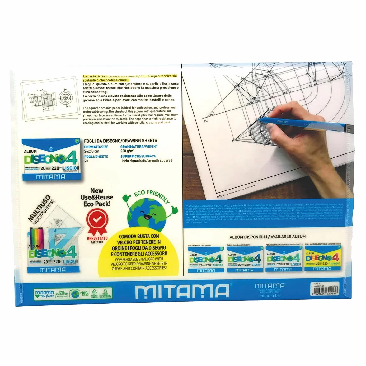 MITAMA Album da Disegno Tecnico 24x33 cm 220g FSC 20 fogli