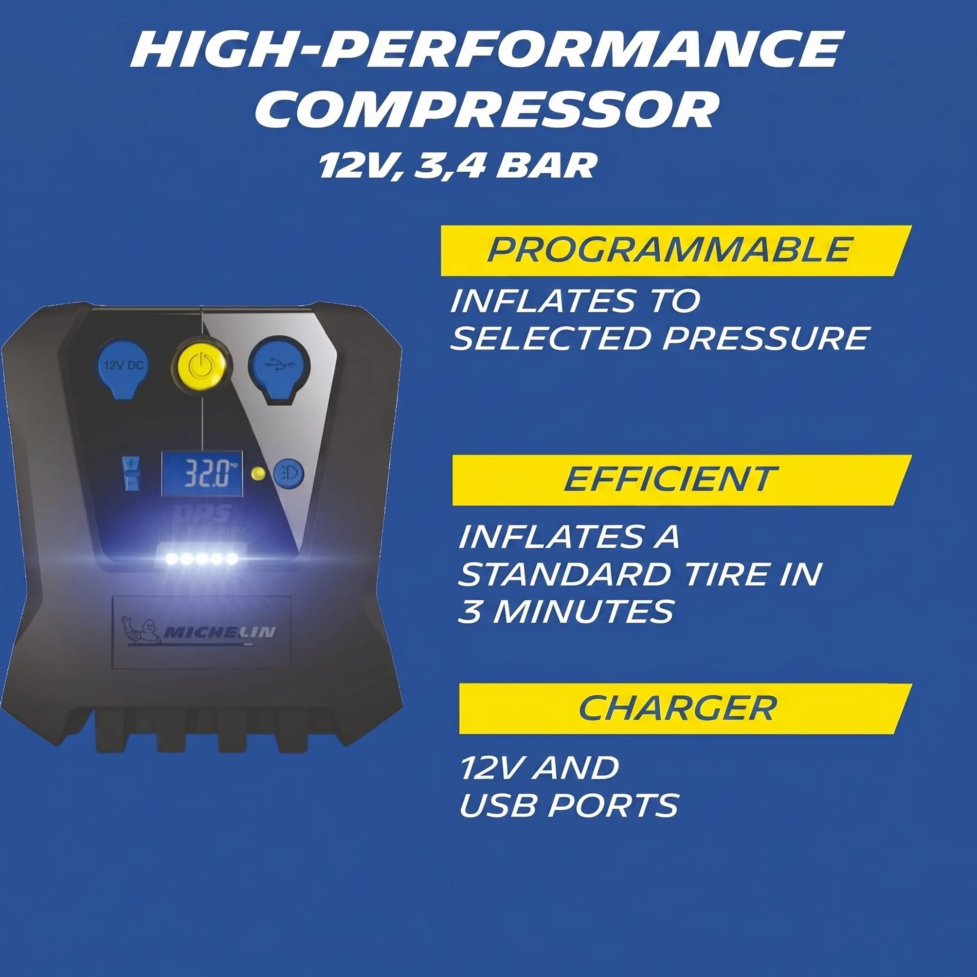 MICHELIN 009519 Compressore Digitale Programmabile 12V, 6,9 Bar