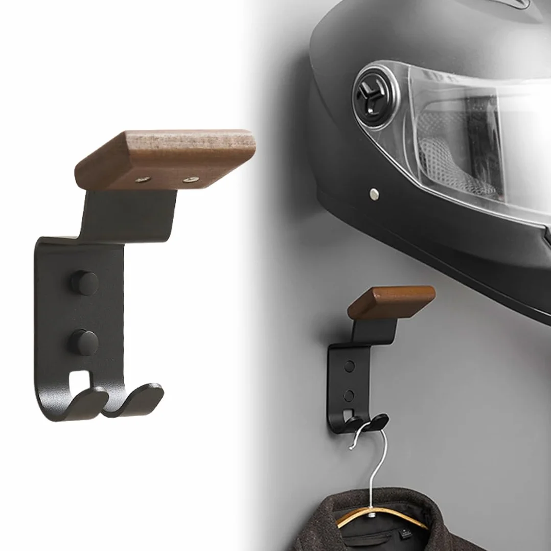 Porta Casco Moto da Parete di Faggio, Appendi Casco Multifunzione, Supporto Caschi Moto con Ganci