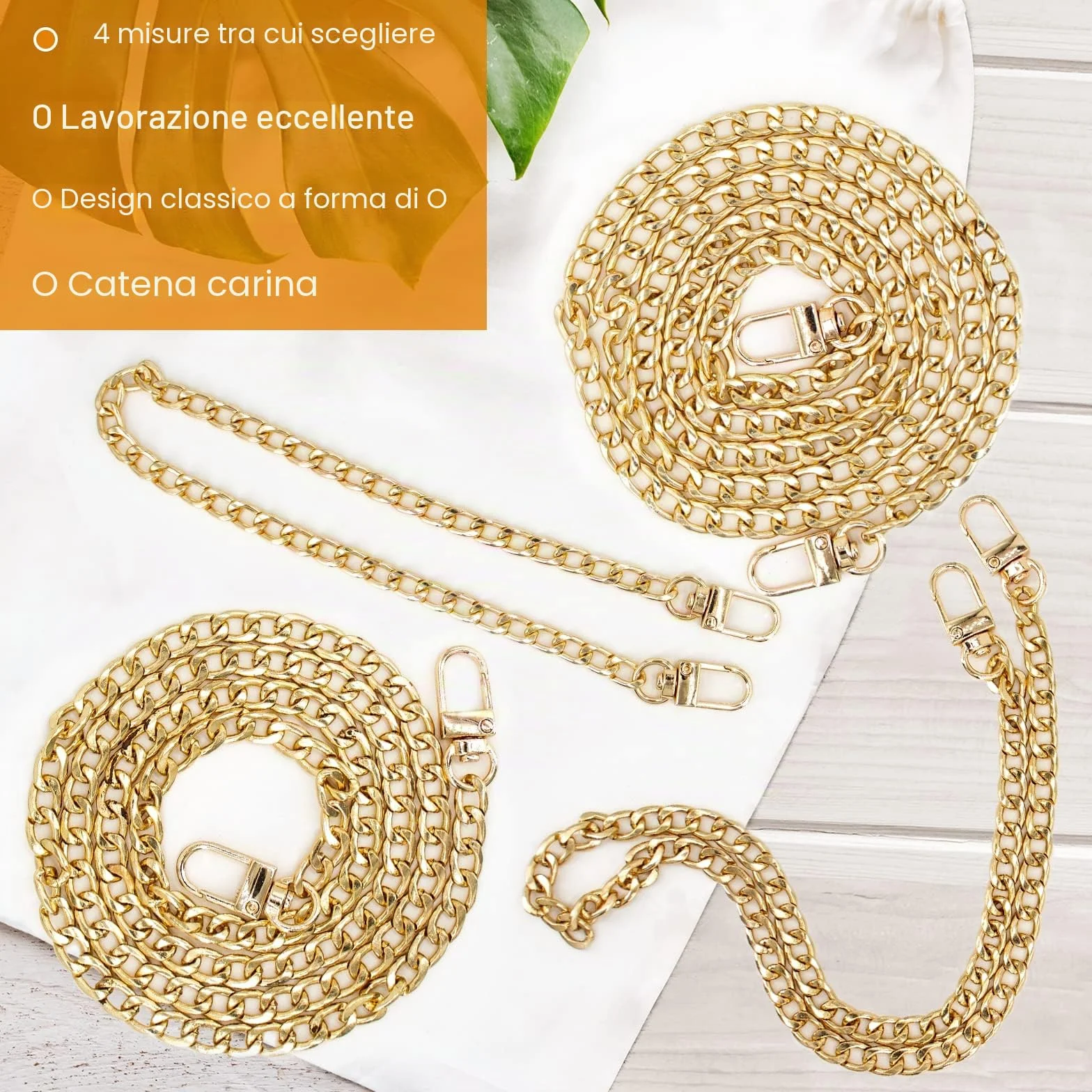 AOKITO 4 Pezzi Catena per Borsa a Tracolla Set, Catene per Borse in Oro, Catena in Metallo, 4 Misure (40cm, 60cm, 100cm, 120cm) Catena di Ricambio per Borse a Tracolla, Borse da Donna