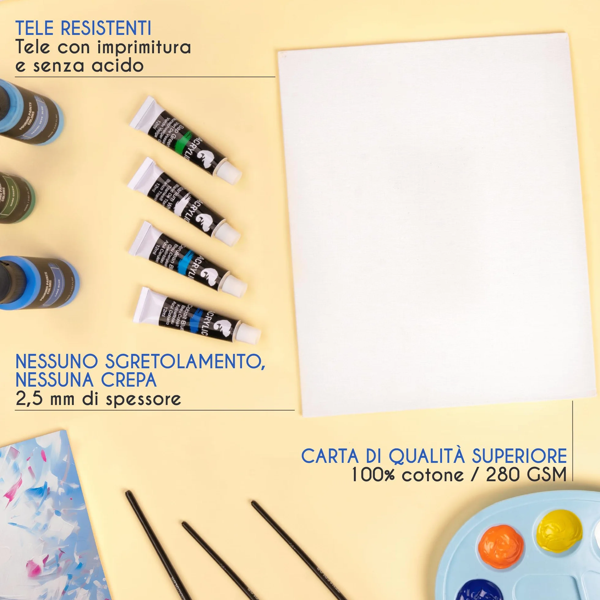 Zenacolor Set di 10 Tele per Dipingere - 100% Cotone Senza Acidi - Tela per Dipingere 24x30 cm - Tutti i Tipi di Pittura su Tela