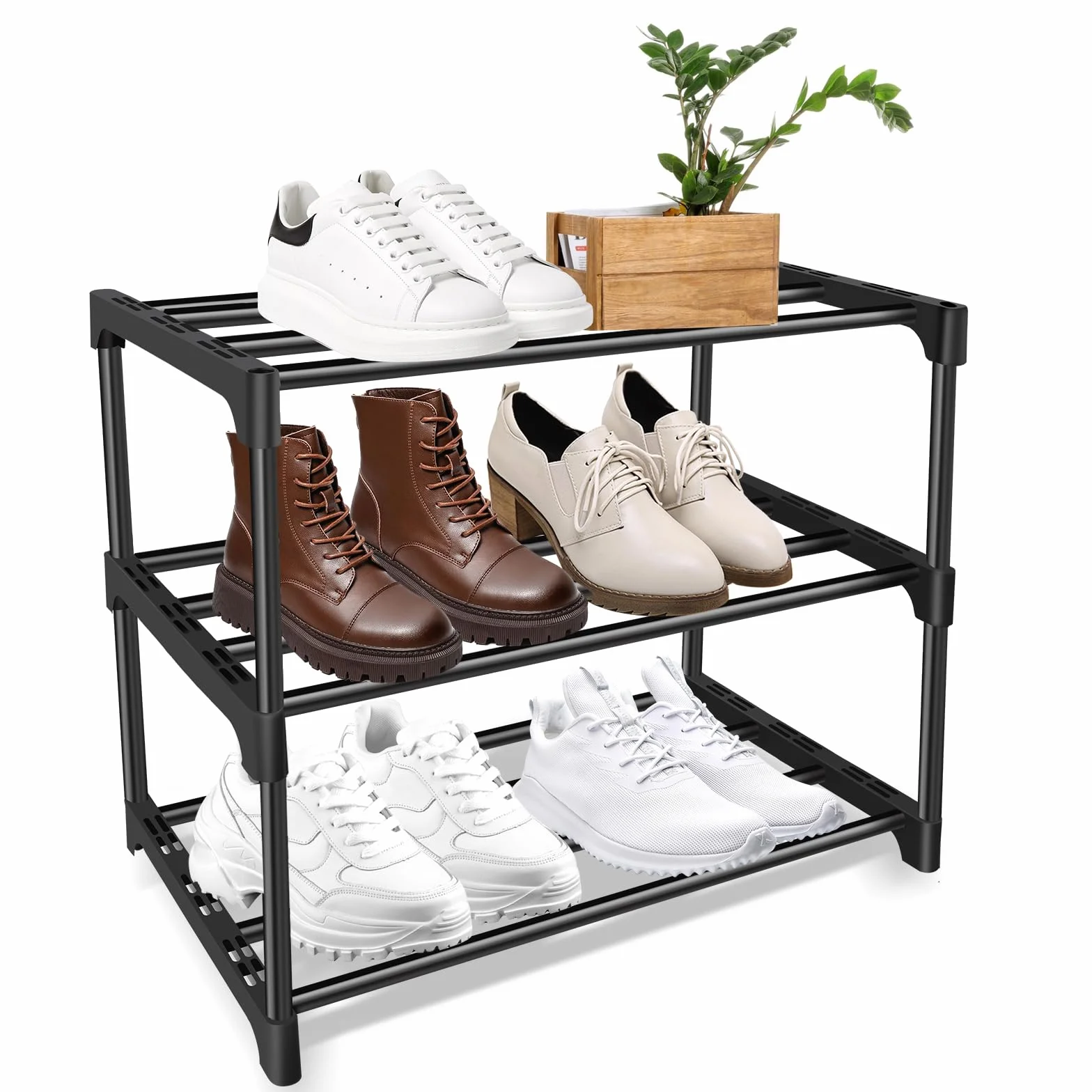 Scarpiera Ingresso a 3 Livelli, Scarpiera Piccola Portascarpe da Armadio Organizer Scarpe Salvaspazio in Metallo Slim Shoe Rack per Soggiorno Corridoio Camera da Letto, Nero