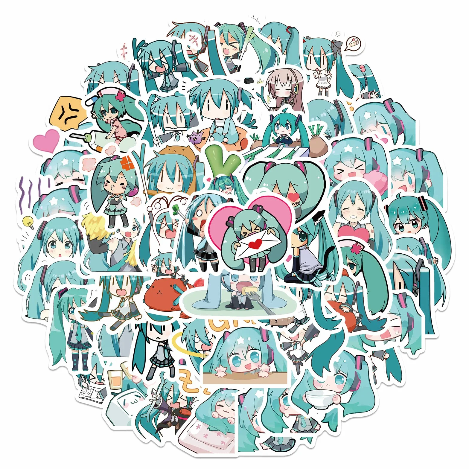 65 pezzi simpatici Hatsune Miku adesivi in ​​vinile per bottiglie d'acqua, bagagli, skateboard, paraurti, album, tazza, regalo adesivo per bambini, adolescenti, adulti