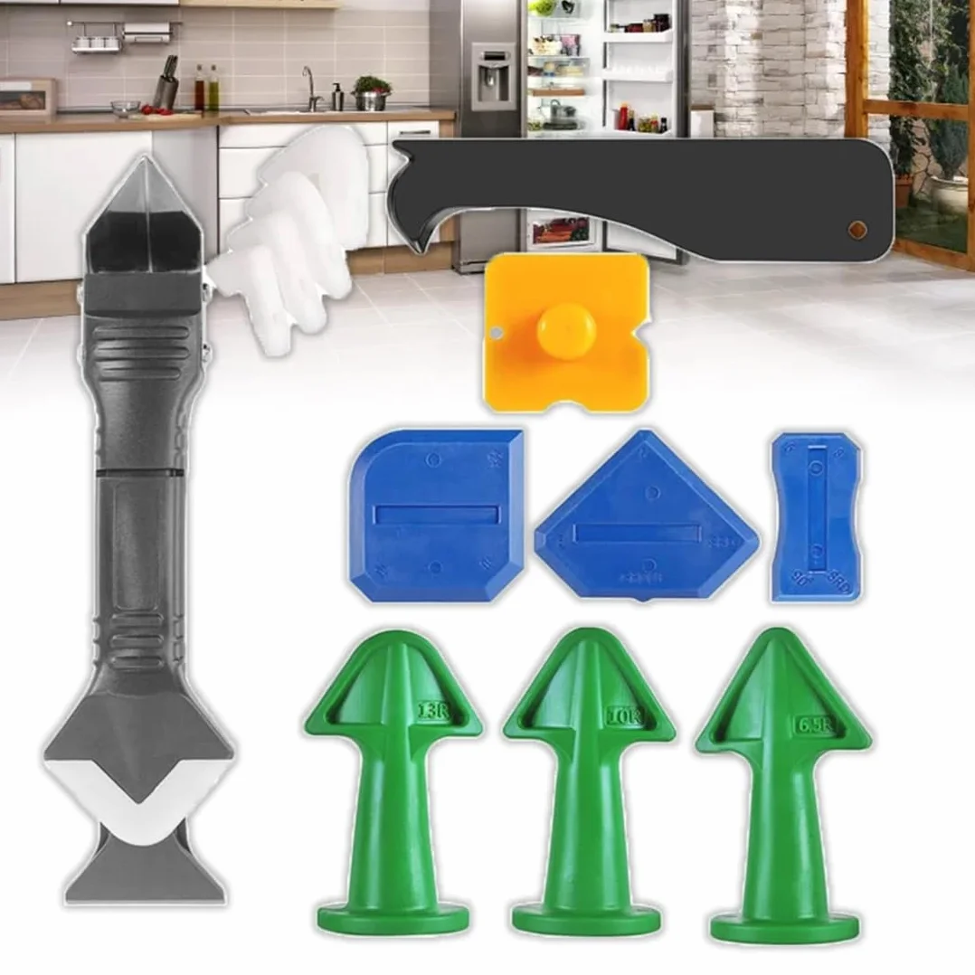 14 Pezzi Kit Strumenti per Calafataggio, Set Togli Silicone e Spatole per Silicone, Strumenti per Rimuovere e Applicare Silicone per Giunti e Calafataggio