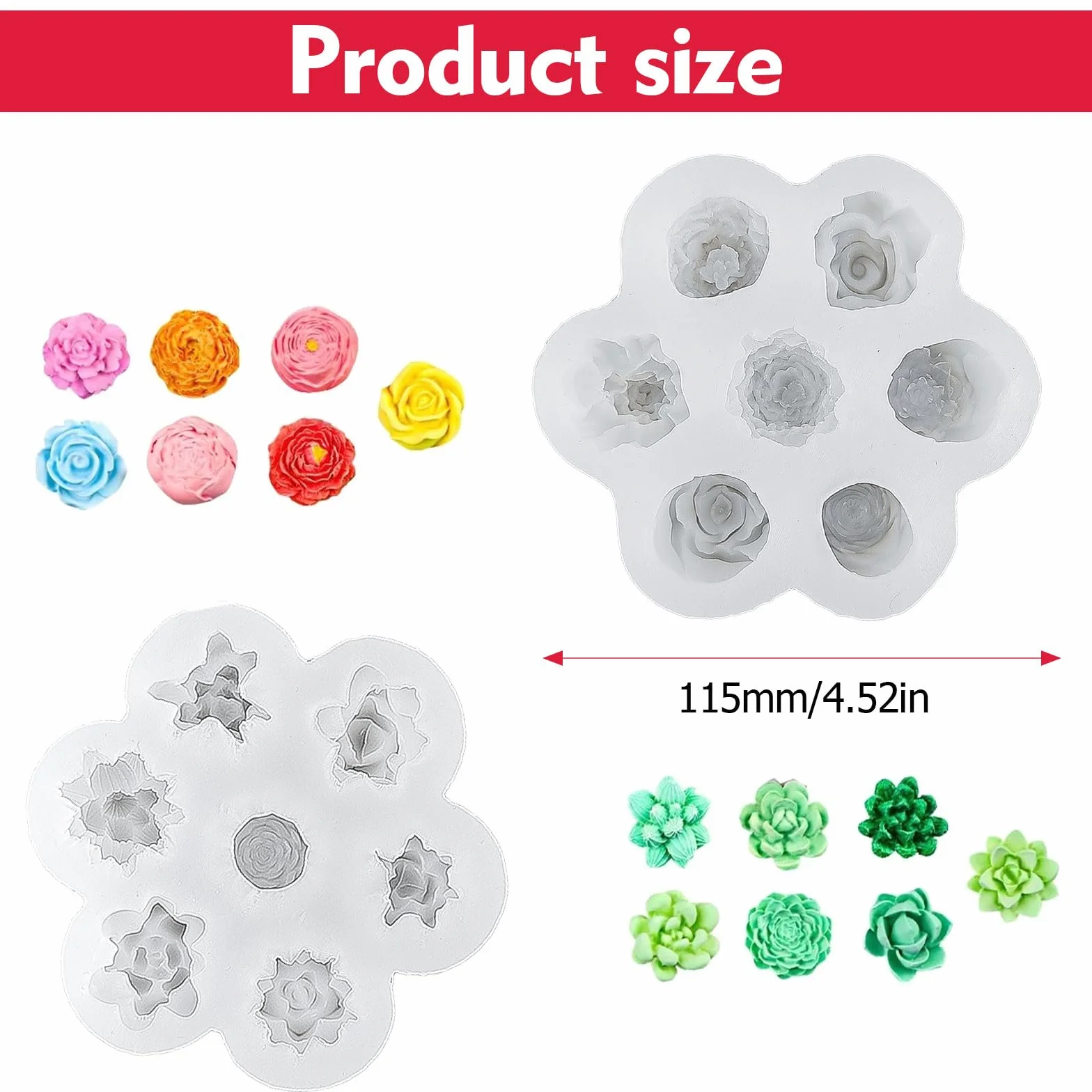 2 Pezzi Stampi per Candele Fiori, Succulenta + Rosa, Stampo in Silicone 3D per Candele, per Torte, Cioccolato, Fondente, Aromaterapia e Creazione di Candele