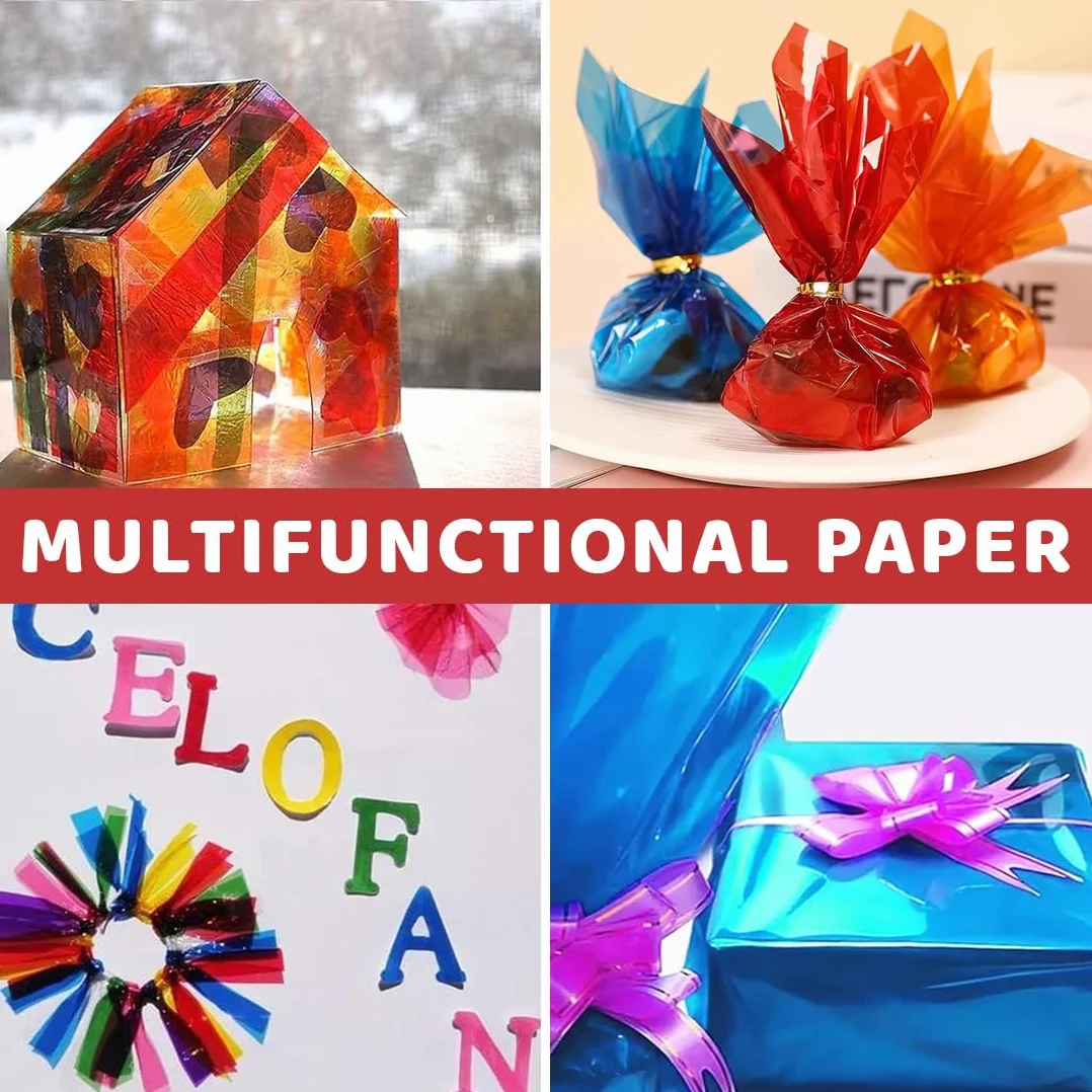 KIRZAX 80 fogli di cellophane, 8 colori diversi, carta trasparente per dolci, fai da te, arte, artigianato, decorazione