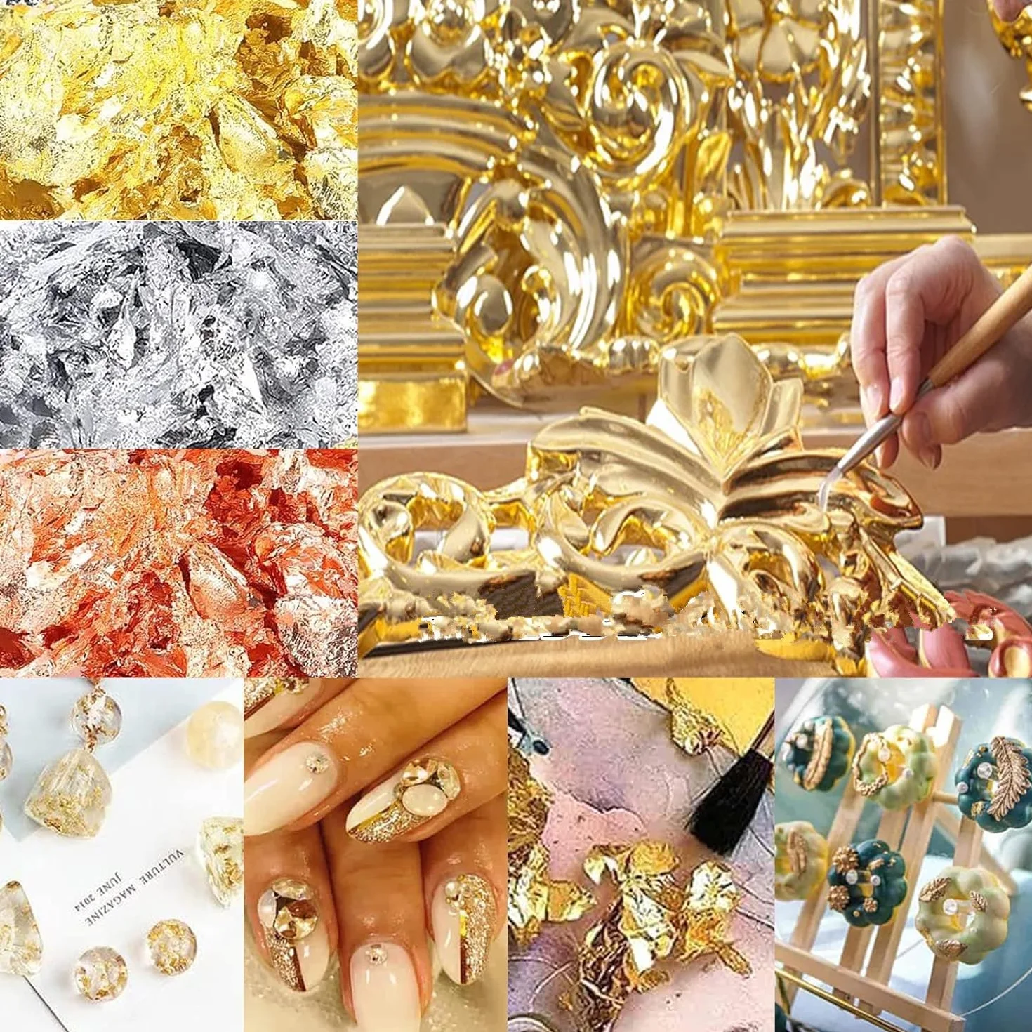 Schegge di foglia d'oro per cottura, decorazione torta, 3 bottiglie, foglia d'oro multifunzionale