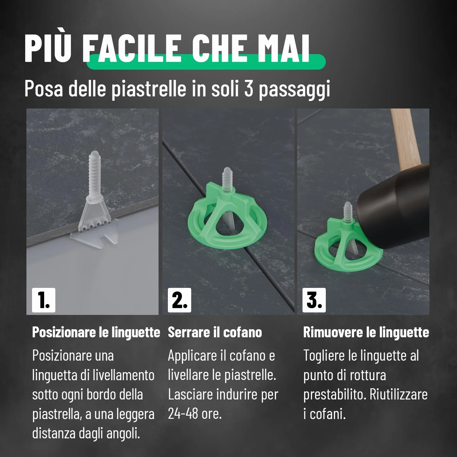 greate Sistema di livellatori per piastrelle da 250 Pezzi 2mm - Set per la Posa con 100 Clips, 100 Cappucci a Vite e 50 Crocette per piastrellisti - distanziatori per piastrelle 2 mm