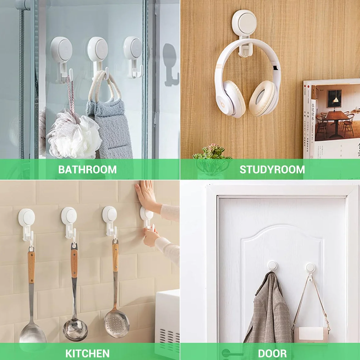 ilikable 4 Pezzi Ganci Ventosa Bagno Super Portante 5KG Senza Foratura Ganci a Ventosa per Asciugamani Appendini Bagno Impermeabile e Resistente al Grasso Parete per Doccia Cucina