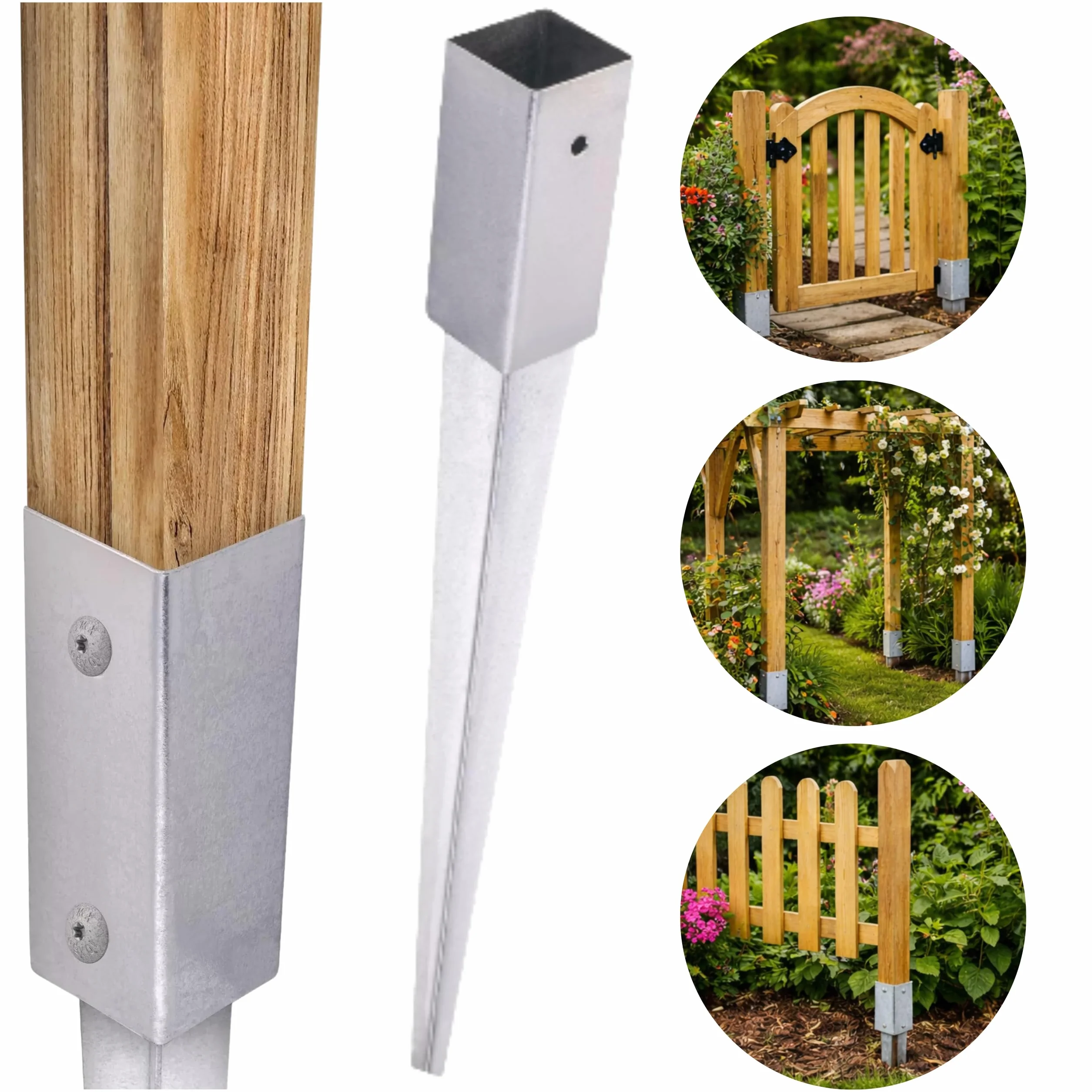 Supporti per pali 100 x 100 cm, set da 4 pezzi, ancoraggi per pali in legno