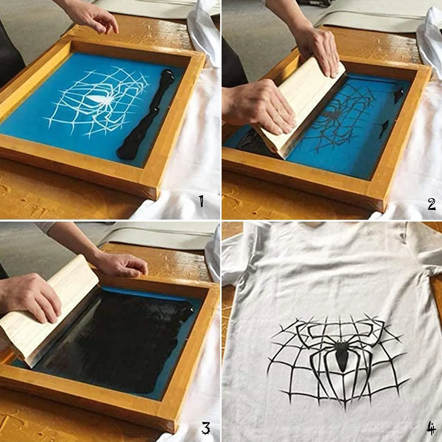 Kit per Serigrafia 9 Pezzi, Cornici in Legno, Pellicole Impermeabili, Raschietto