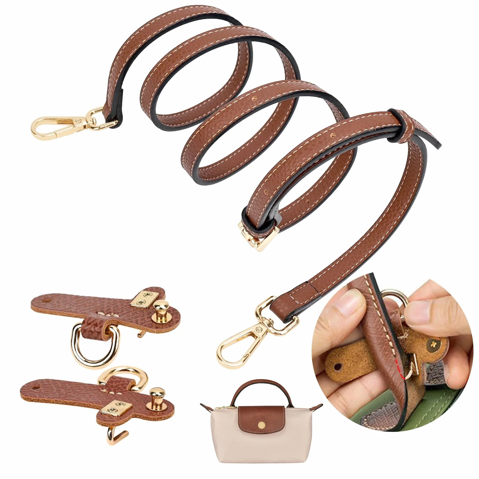 GADITIEK Tracolla per Longchamp Mini Regolabile Senza Fibbia per Borsa Donna - Universale, Non Serve Punzonatura - Marrone, Pratica e Robusta per Ogni Occasione!
