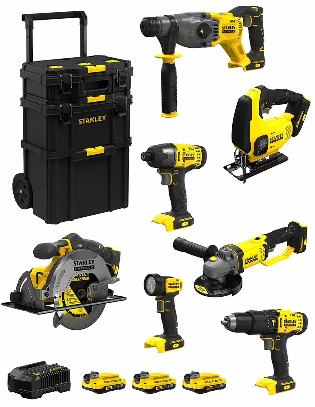 STANLEY FatMax Kit SVK700 SFMCH900 3 Baterie 2,0 Ah Ładowarka Caddy 3w1