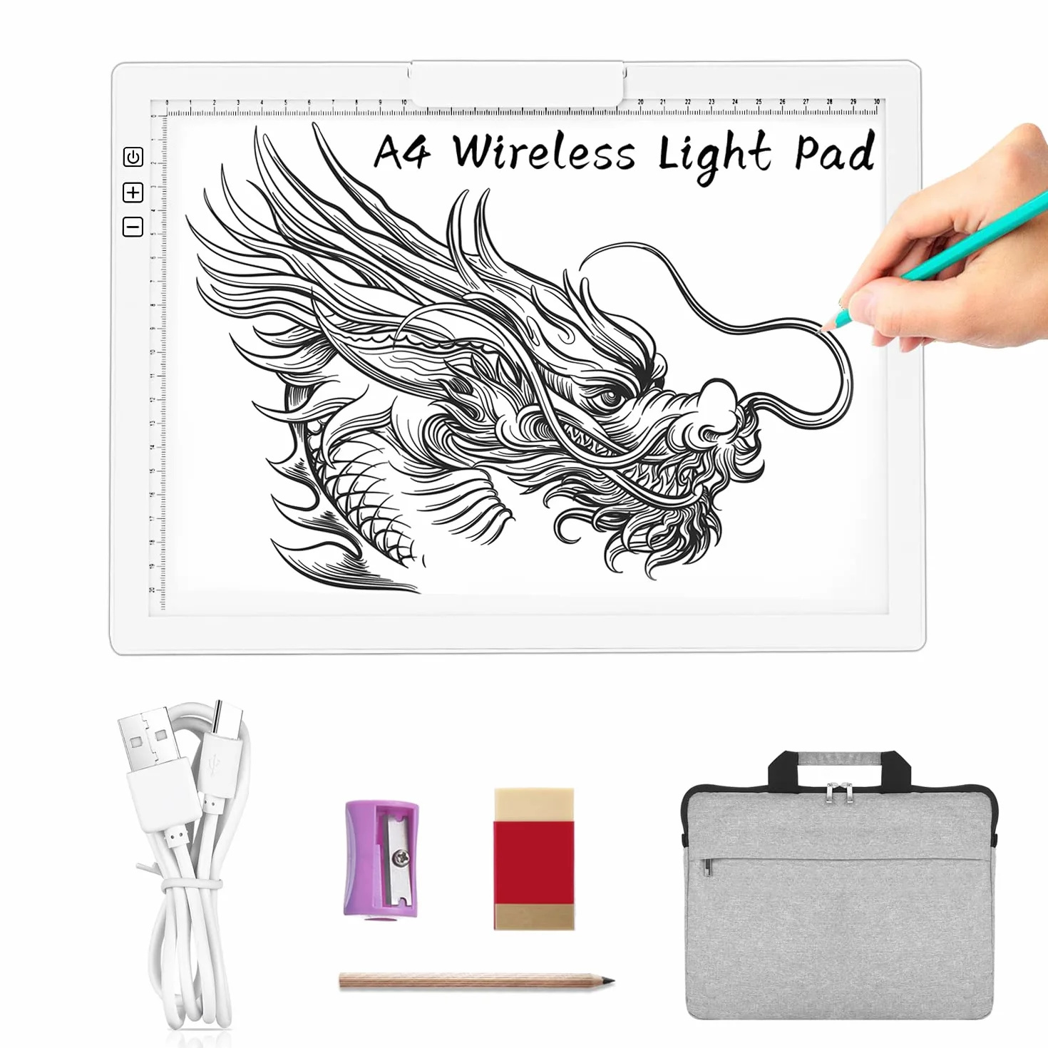 TOHETO A4 Ricaricabile Lavagna Luminosa per Disegnare con Borsa per il Trasporto, Supporto Innovativo e clip superiore,Scatola Luminosa di Tracciamento Lavagna Luminosa LED Light Pad Board Box(Bianco)