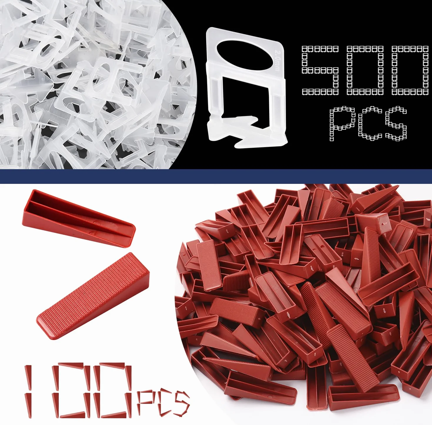 Zawaer Sistema di livellamento per piastrelle, 2 mm di larghezza per la posa 500 linguette + 100 cunei + 1 pinza per