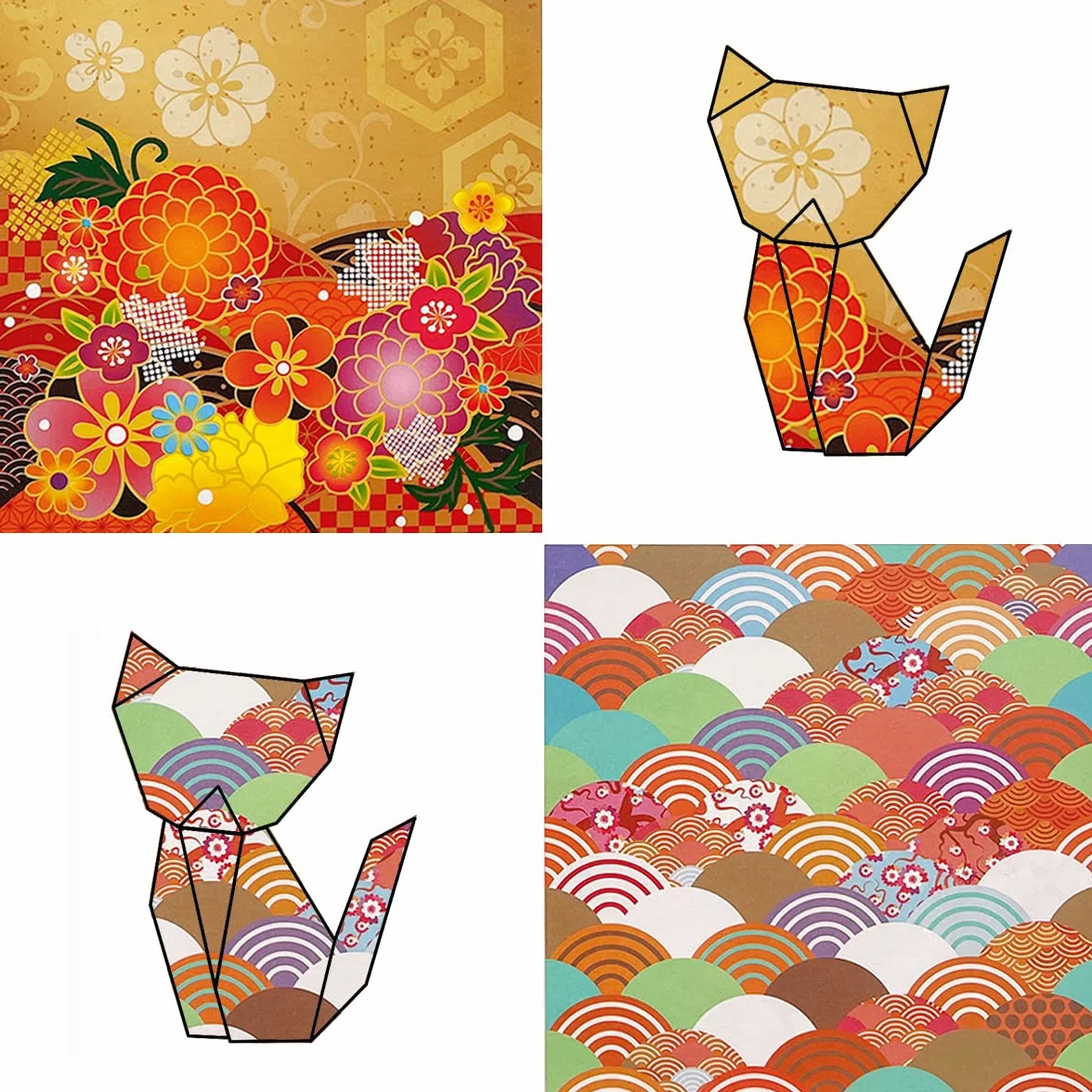 Carta per origami - 50 fogli di carta giapponese con motivi diversi 15 x 15 cm a doppia faccia per progetti artistici e artigianali fai da te