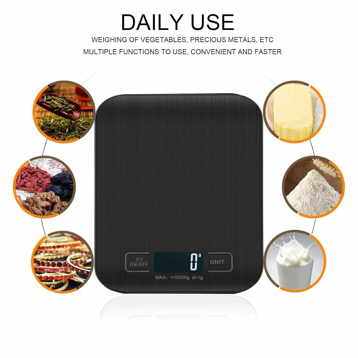 Bilancia Da Cucina Digitale 10 kg Acciaio Inox Ultra Sottile Display LCD Funzione Tara